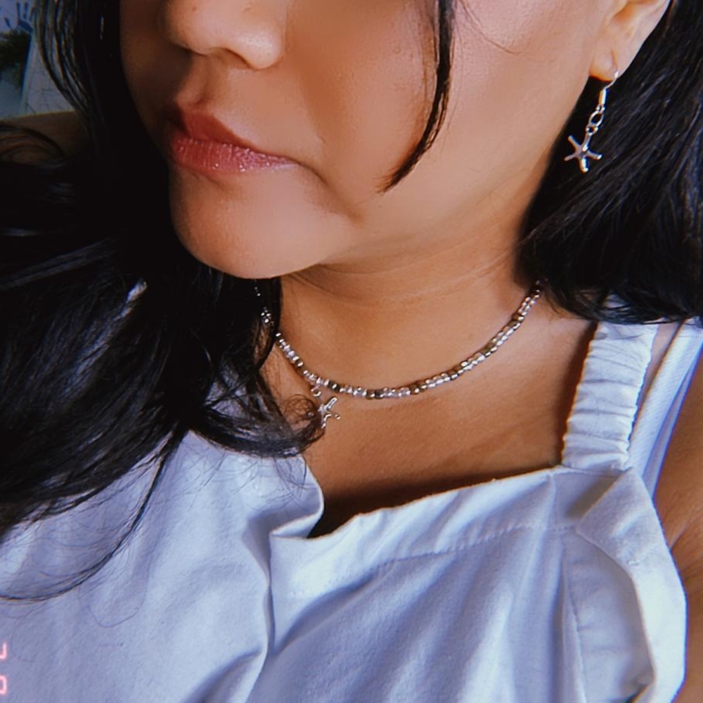 Silver Starfish Necklace and Earring Set